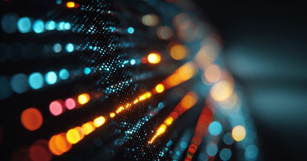 LED pixels in close view resolving into an image across the frame
