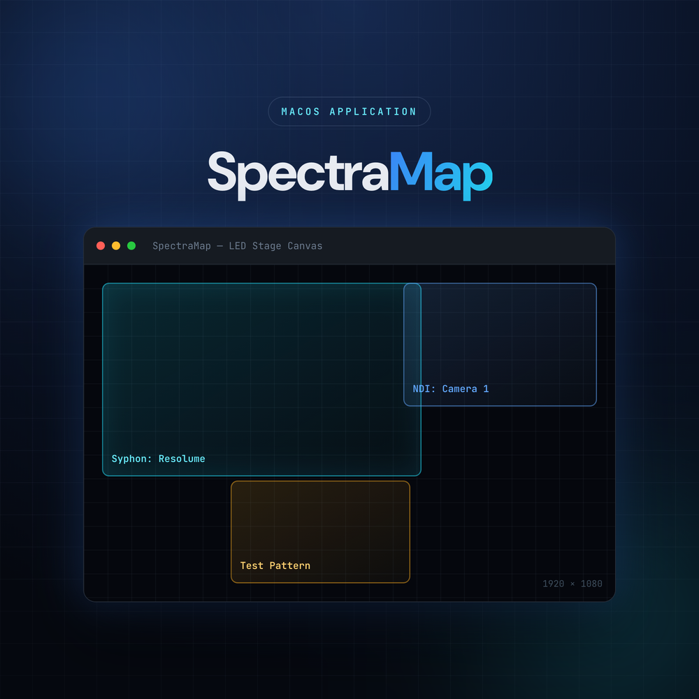 SpectraMap for macOS — canvas-based LED wall mapping with Syphon and NDI sources, outputting via NDI.